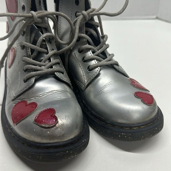 Dr. Martens 1460 Red Heart Glitter Sole Zip Up Boots Silver Metallic Size US 5 - Picture 3 of 16